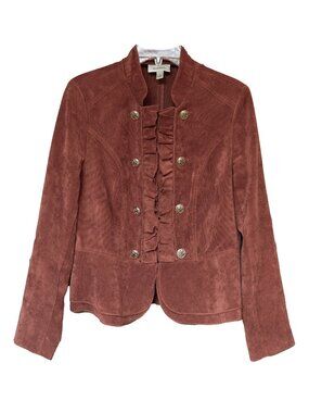 Dressbarn Military Jacket Ruffle Front Victorian Pink Velour Steampunk Victorian